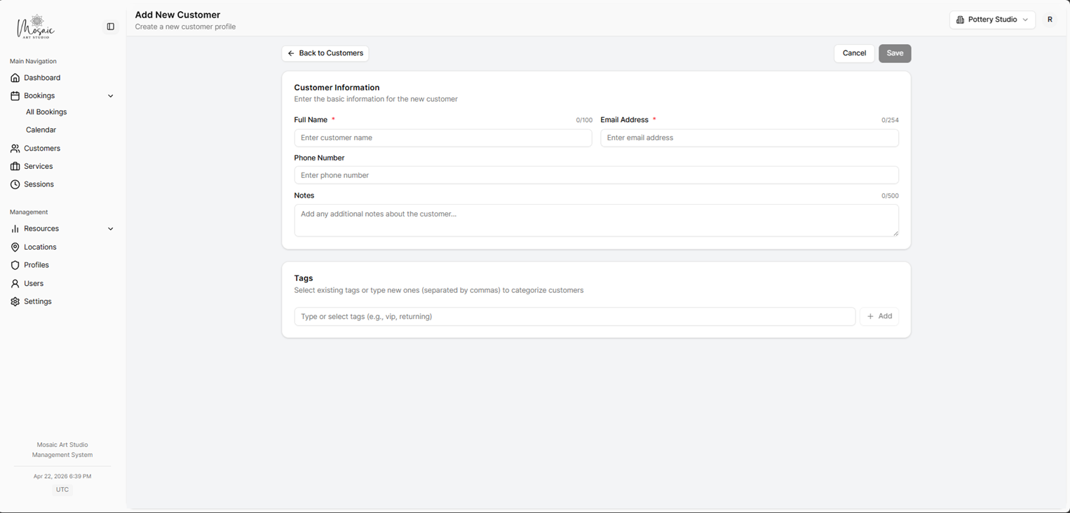 Customer creation form for staff